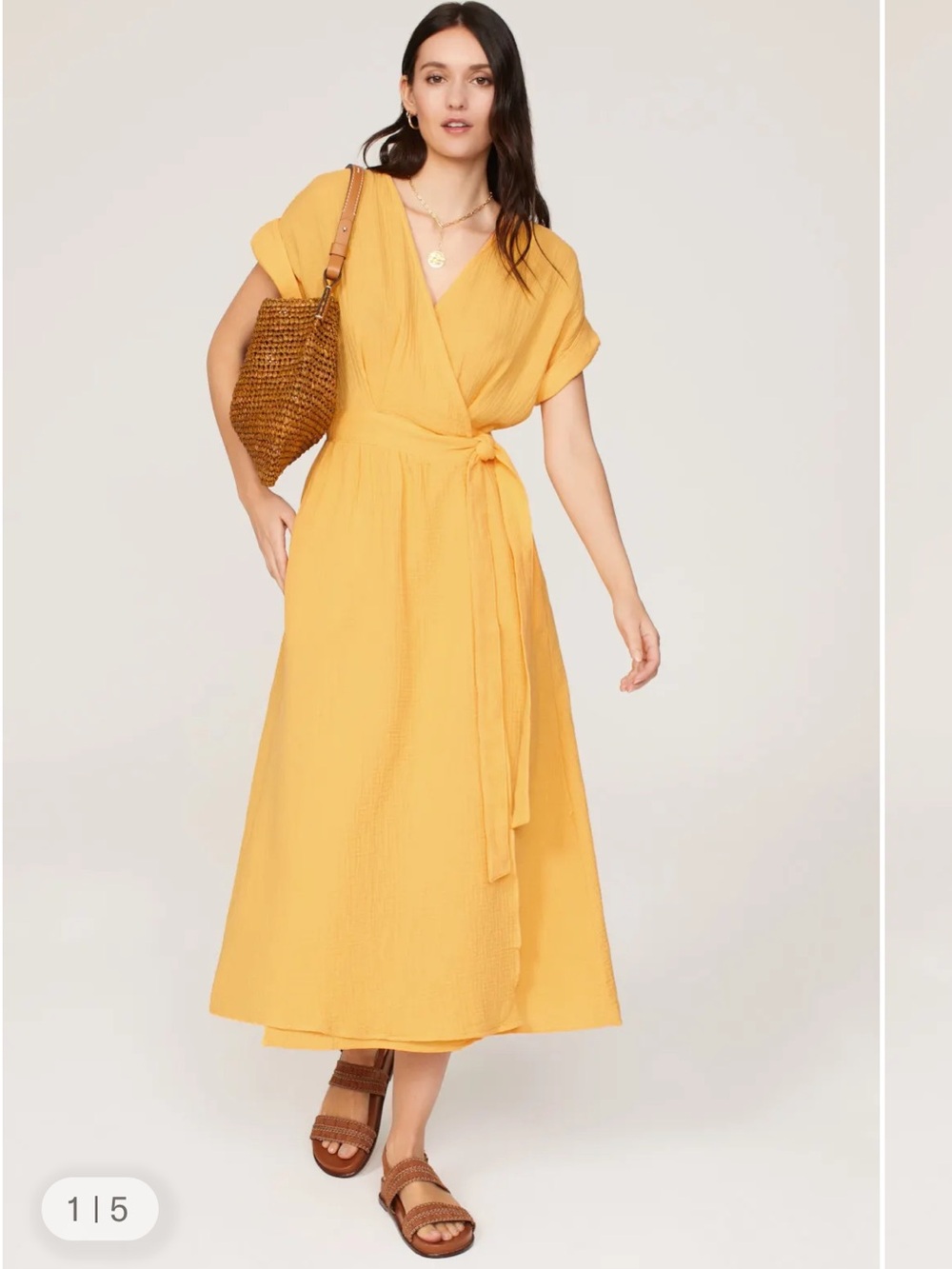 Marine Layer yellow Valencia wrap dress M - Picture 1 of 12